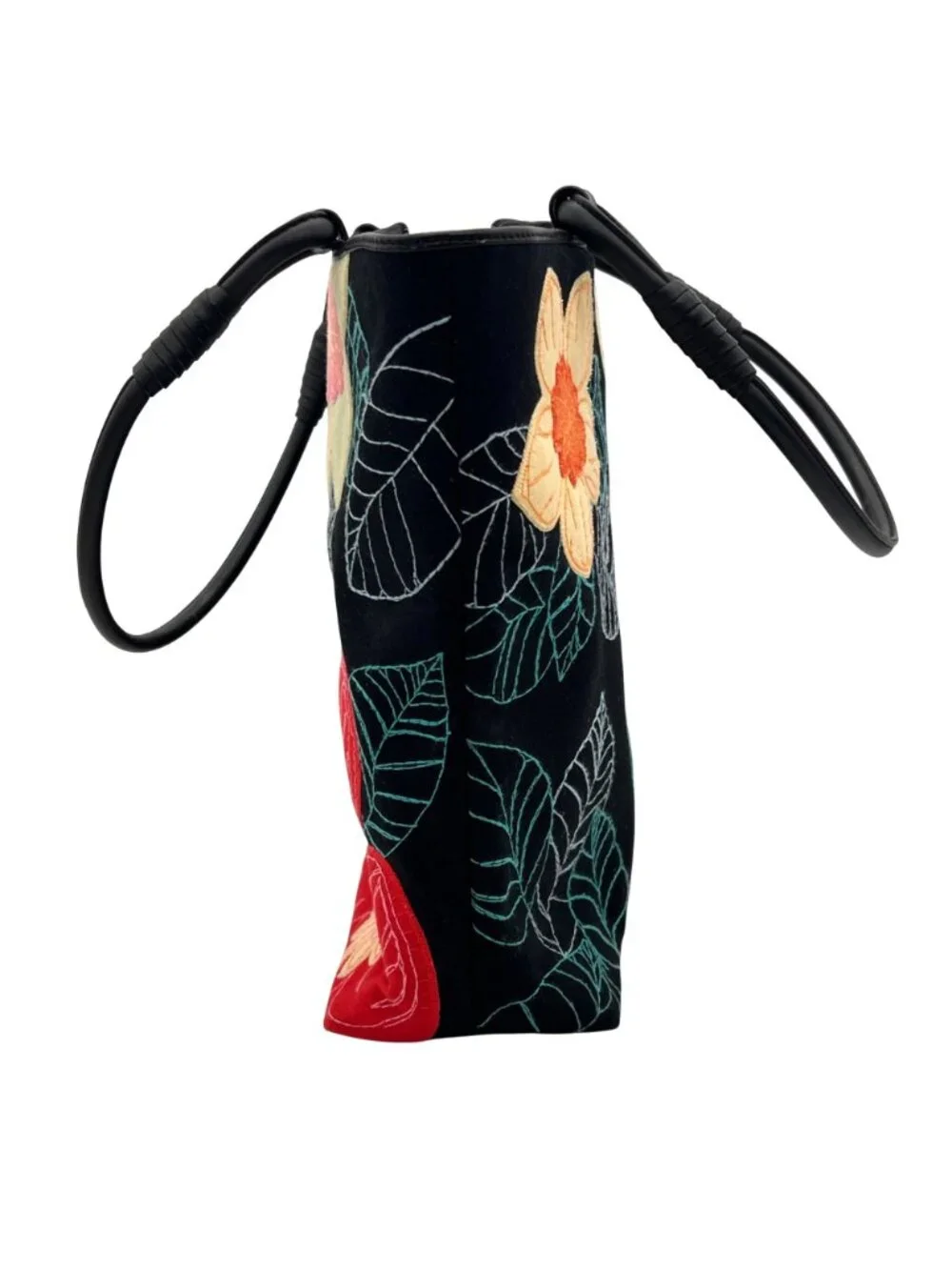 Talbots Floral Embroidered Black Tote Bag With Red & Yellow Flowers 11"x10"x5" - Picture 11 of 14